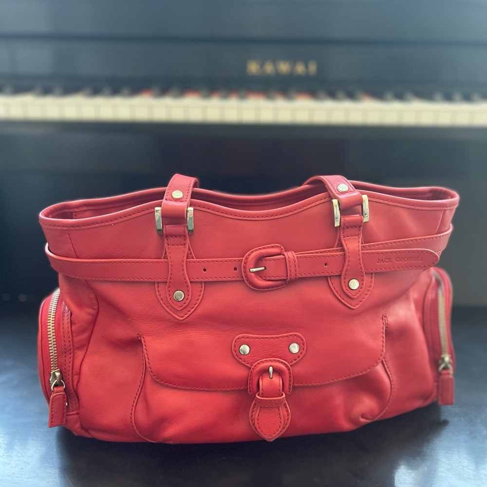 Jack Georges Red Leather Shoulder Tote / Hobo Bag